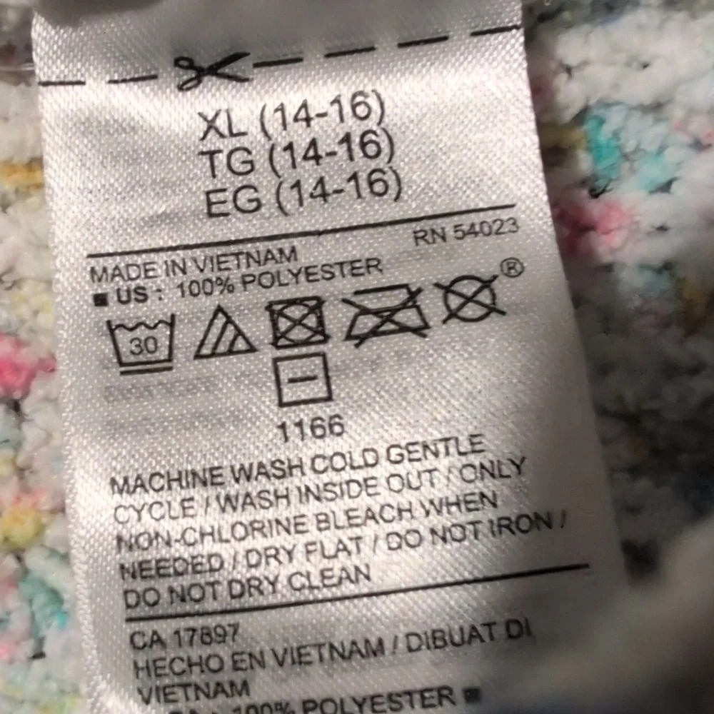 Old Navy Pastel Rainbow Speckled Velour Knit‎ Girls Sweater Size XL 14/16